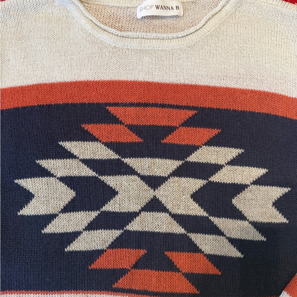 Women’s Geometric Sweater - Navy and Orange